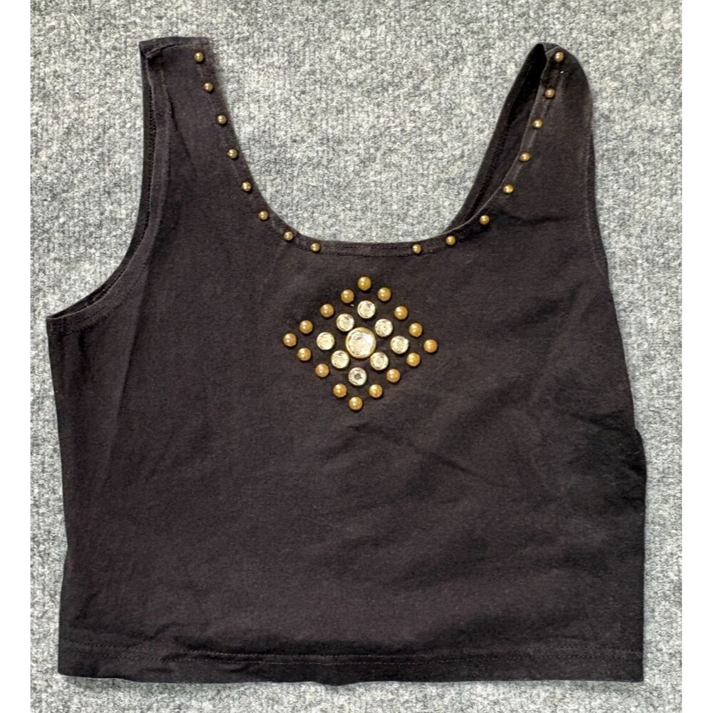 Vintage Rio Blouse Womens Small Black Rhinestones Crop Top